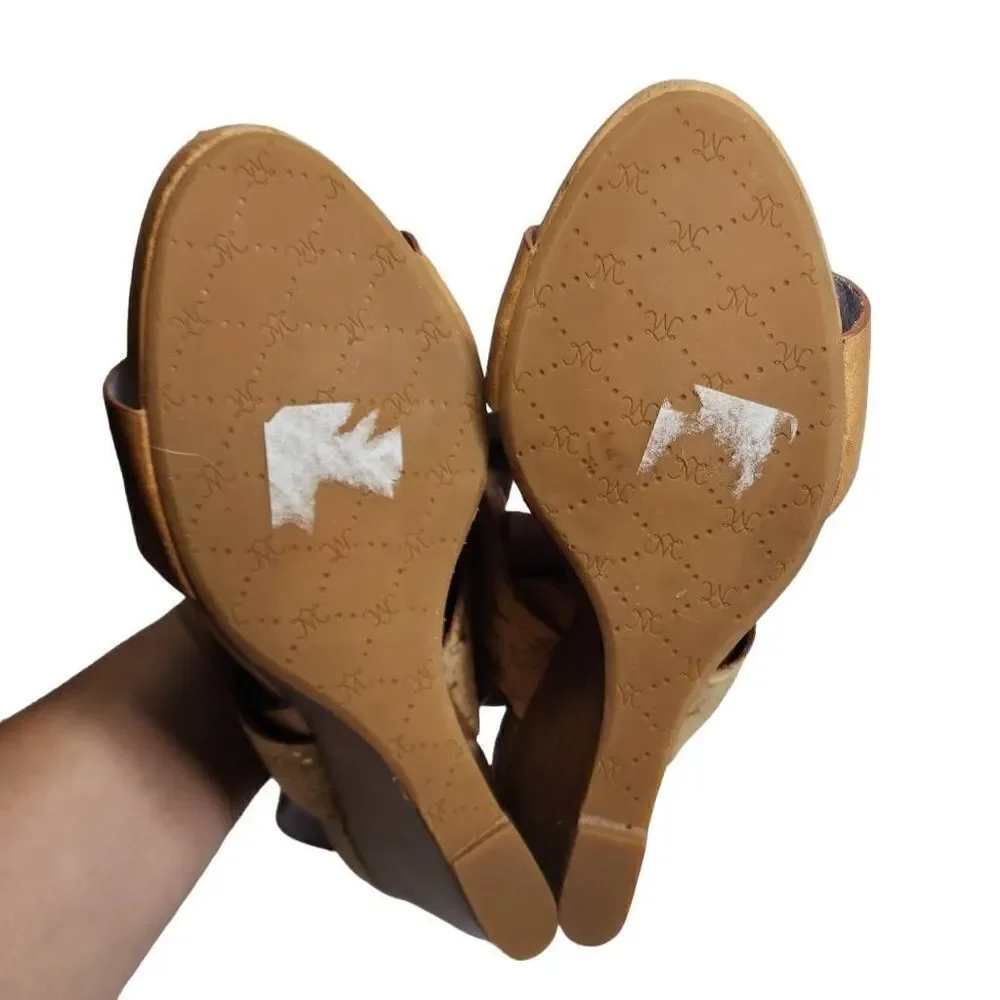 Tan Cork Wedge Sandals with Ankle Buckle